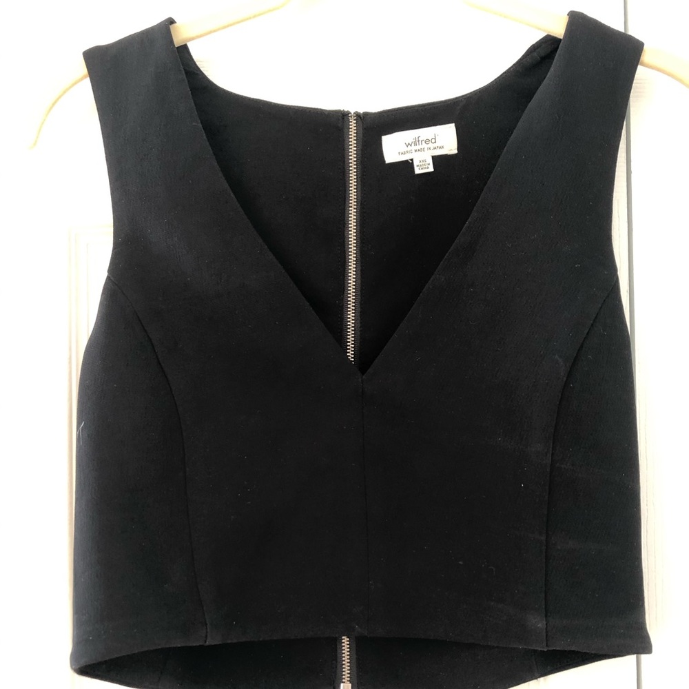 Black Wilfred neck crop top with silver zipper
